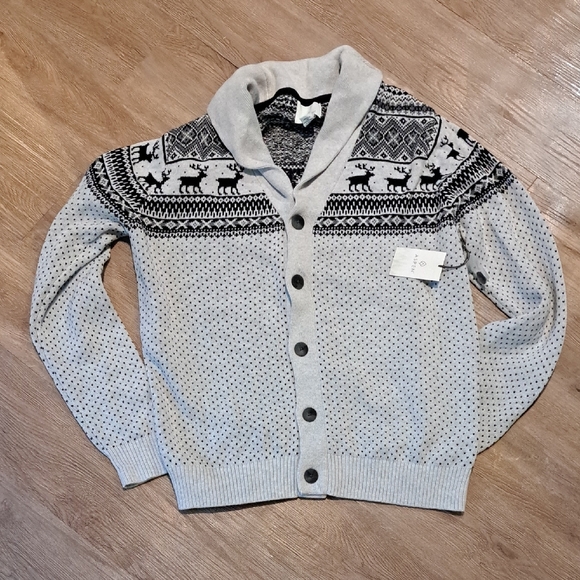 Aspen Other - Men's Gray Patterned Cardigan Sweater